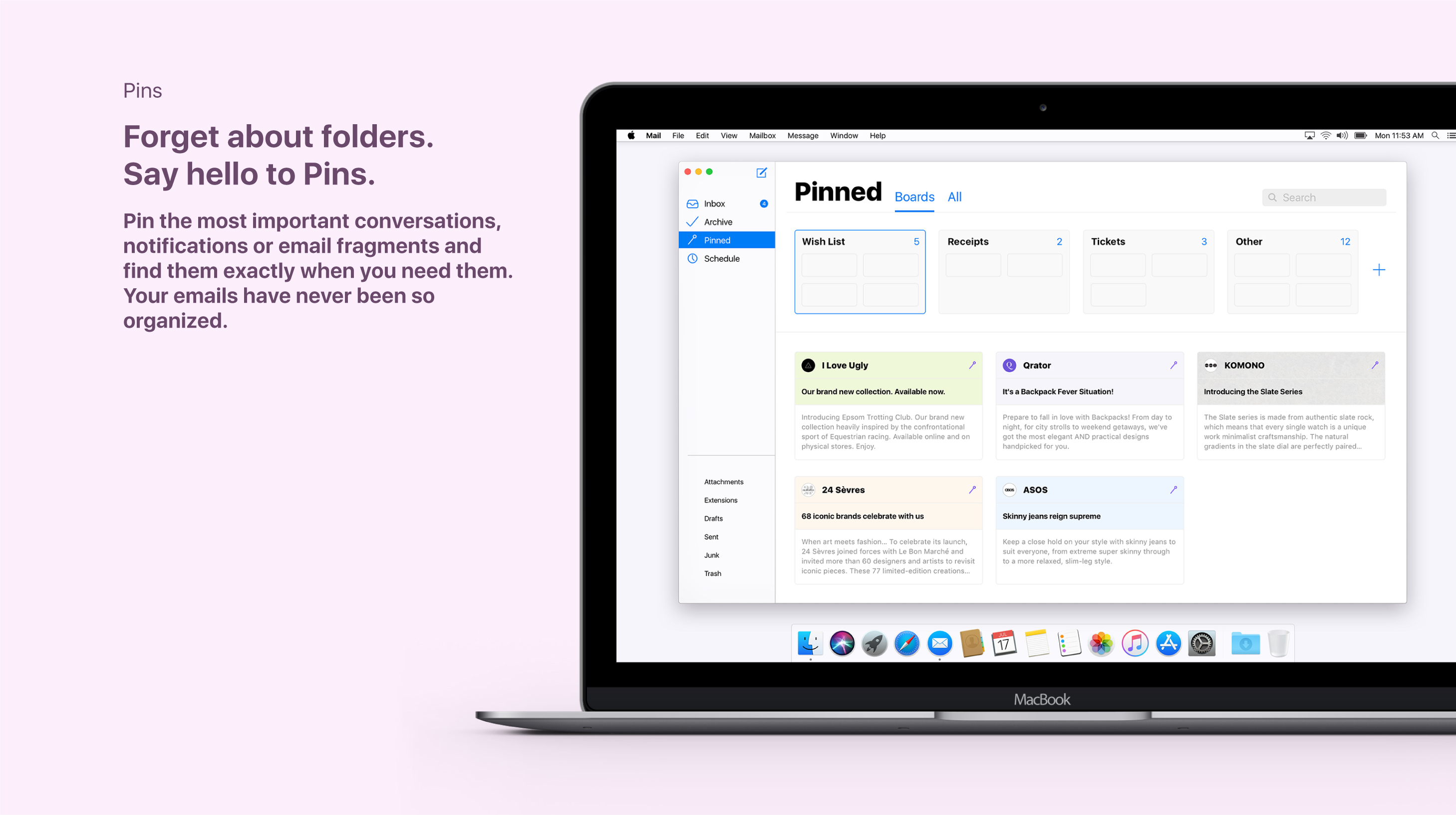 The new macOS Mail concept - Pins