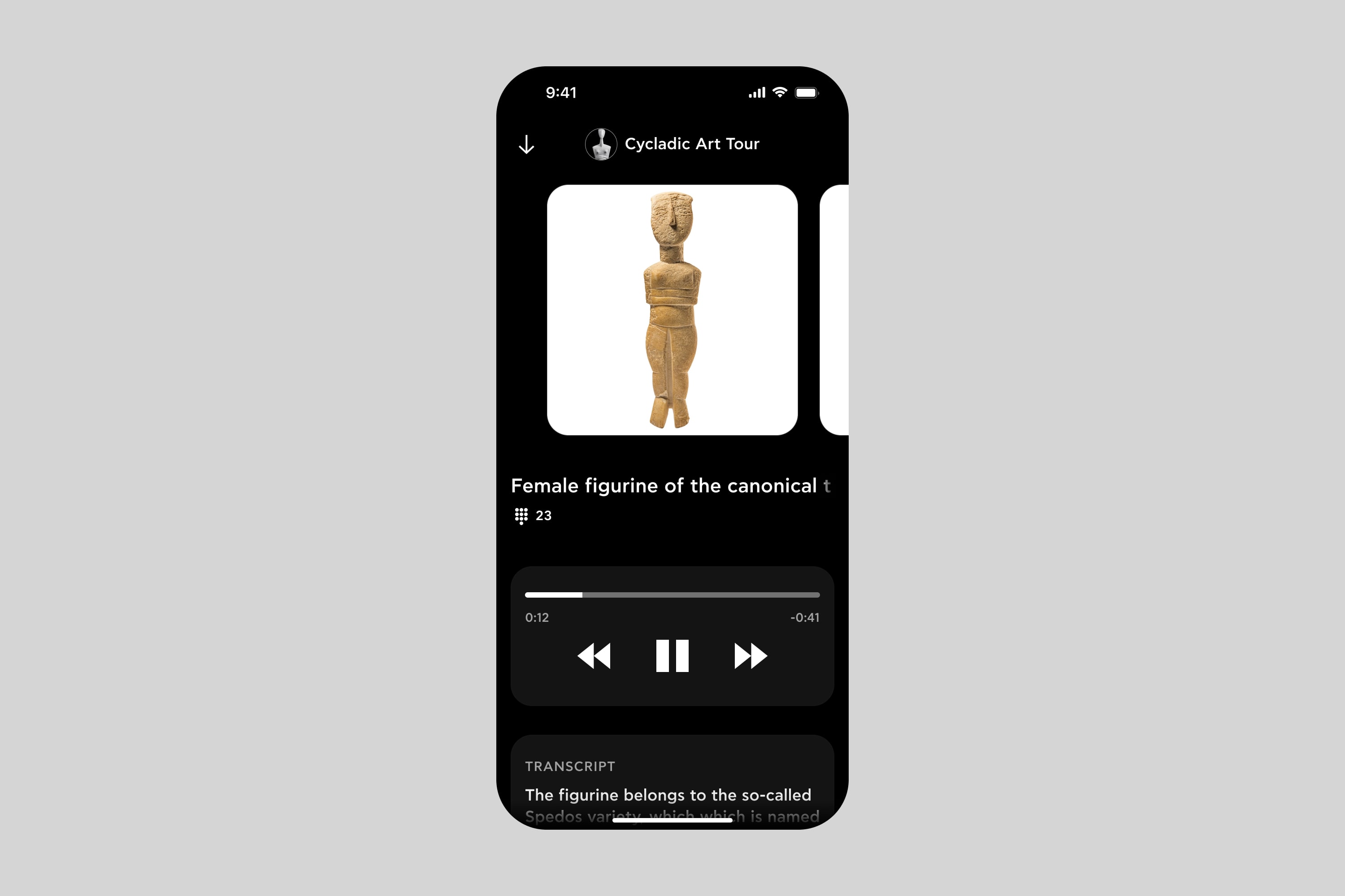 Museum of Cycladic Art - Audio Player showing Cycladic Female Figurine
