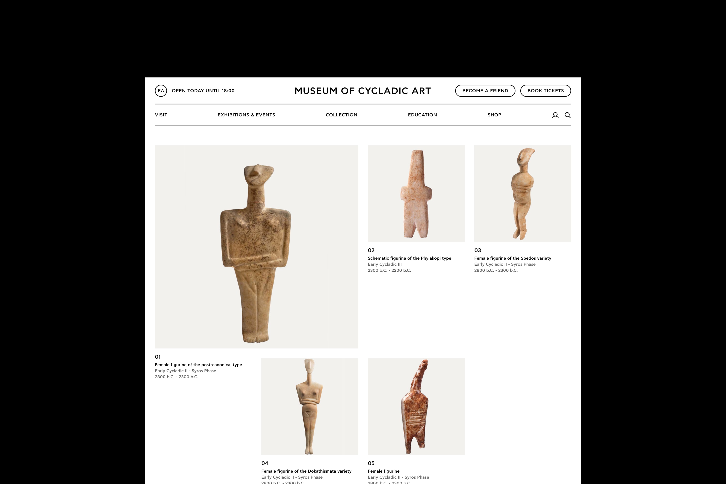 Museum of Cycladic Art - Permanent Collection Exhibition Visiting Guide showing Cycladic Figurines