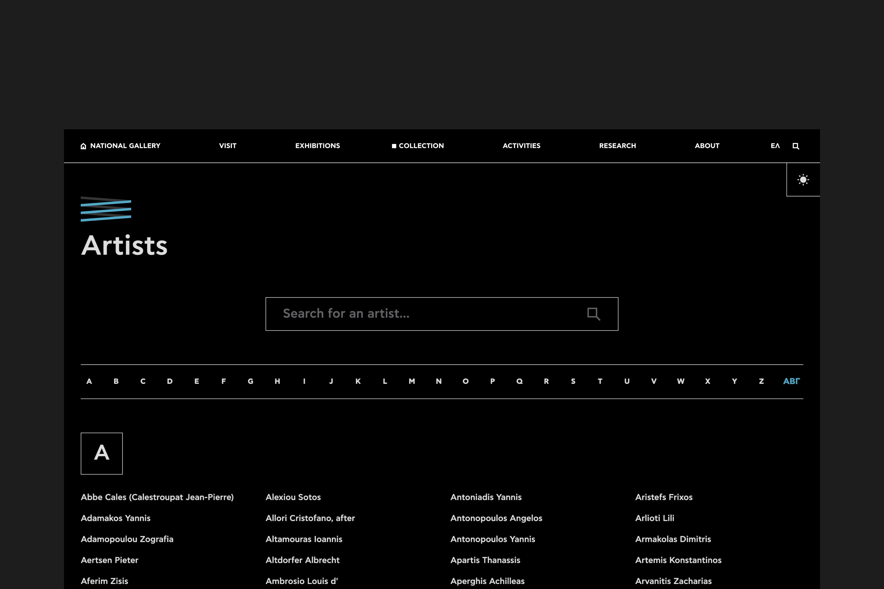 National Gallery Athens - Collection - Artists List